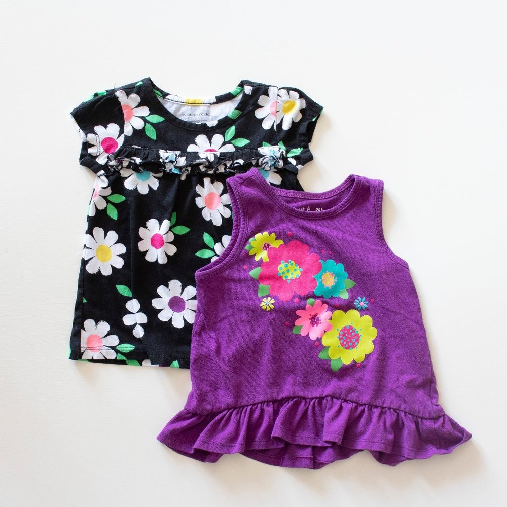 2 Baby Toddler Girl Dresses Shirts Flower Summer